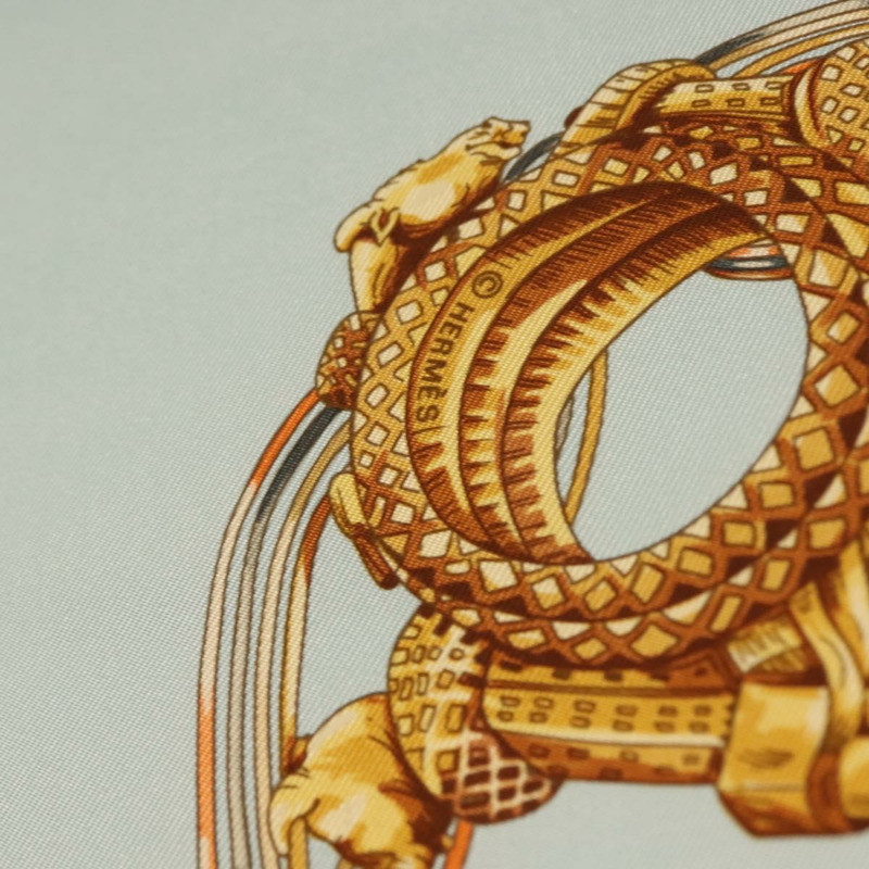 【日本直送】愛馬仕 Carre 90 絲巾「ALLIANCES DU MONDE」淺藍色真絲款 Auth am9416-11