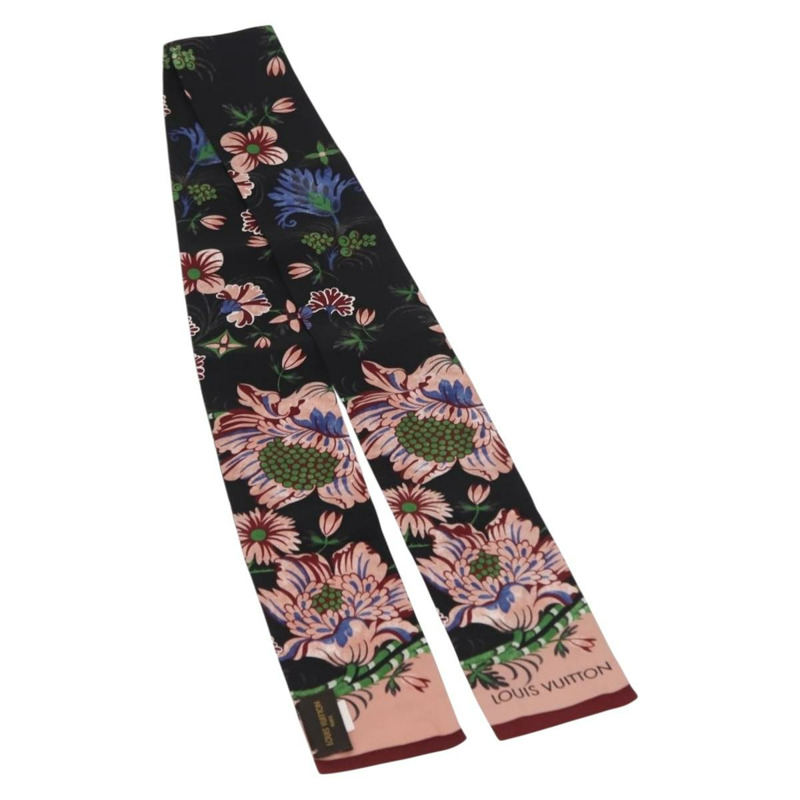 【日本直送】路易威登 Bando 花卉絲巾 黑色真絲 MP1905 LV Auth am9451-1