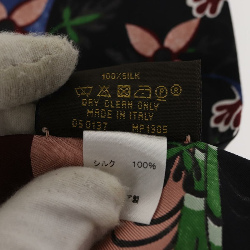 【日本直送】路易威登 Bando 花卉絲巾 黑色真絲 MP1905 LV Auth am9451-10