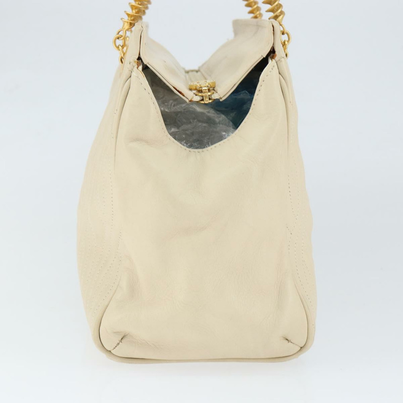 【日本直送】FENDI Wave Stitch 手提包 皮革 象牙色 金色 正品 146950-3