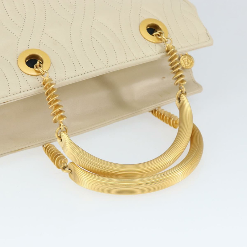 【日本直送】FENDI Wave Stitch 手提包 皮革 象牙色 金色 正品 146950-6