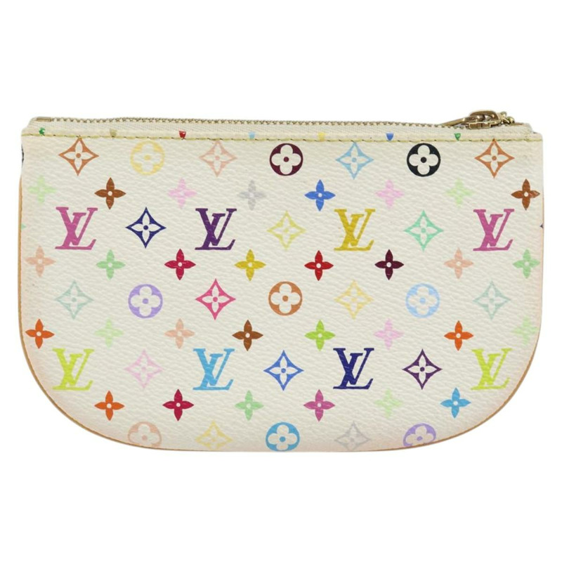 【日本直送】路易威登 Monogram Multicolor Pochette MM 手拿包 白色 M60028 LV Auth BA7202-1