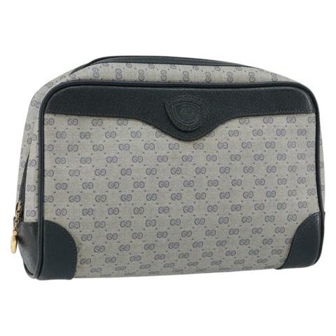 GUCCI Micro GG 帆布手拿包 PVC 皮革 海軍藍 金色 014 89 0094 正品 BA7239