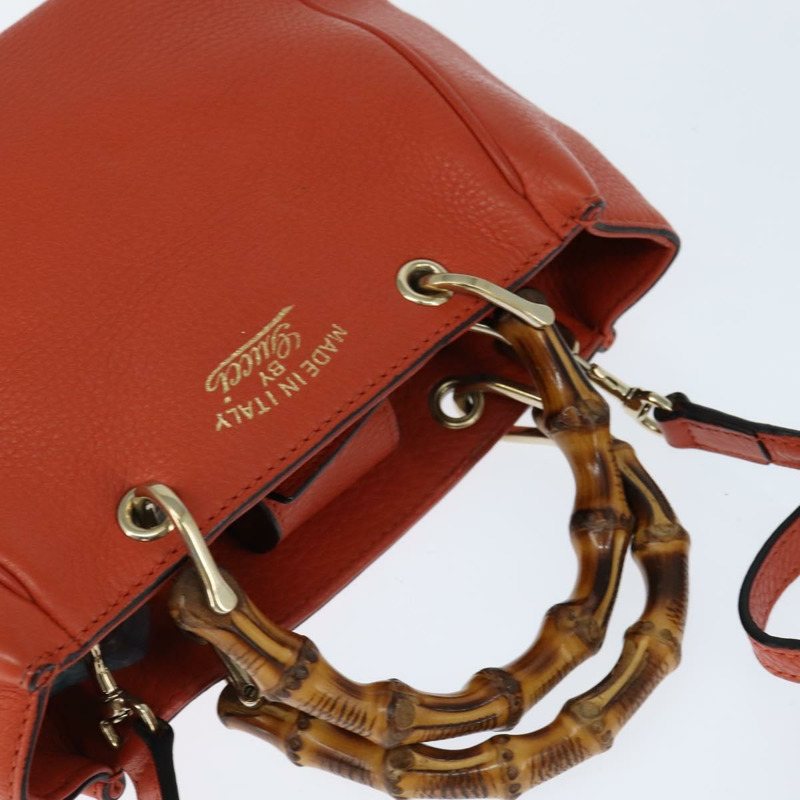 【日本直送】GUCCI 竹節手提包 皮革 兩用 橙色 金色 368823 正品 BA7264-5