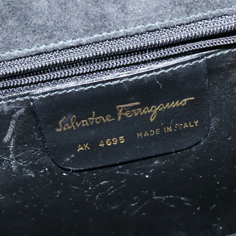 【日本直送】Salvatore Ferragamo 手提包 麂皮 2way 黑色 金色 Auth BA7321-11