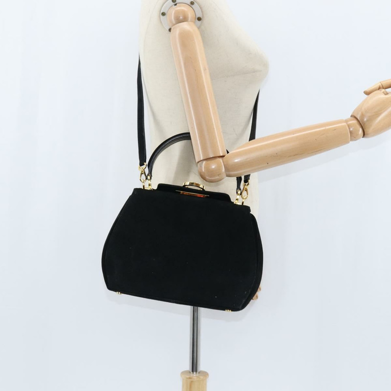 【日本直送】Salvatore Ferragamo 手提包 麂皮 2way 黑色 金色 Auth BA7321-21