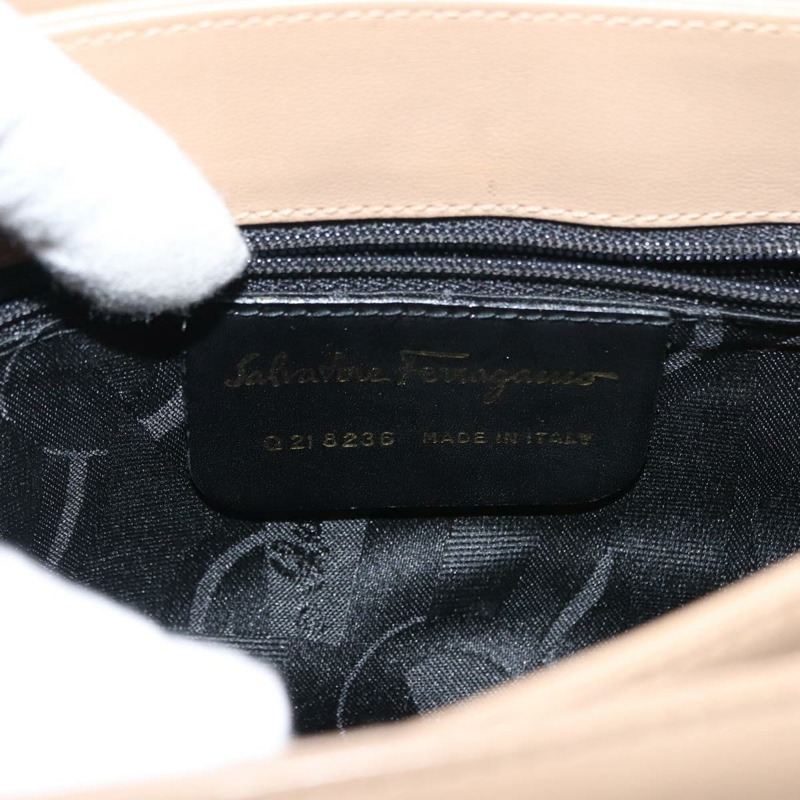 【日本直送】Salvatore Ferragamo 手提包 皮革 米色 金色 正品 BA7326-11