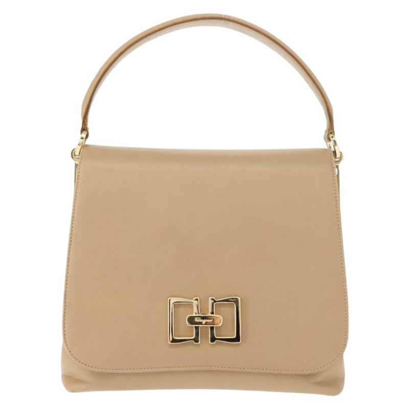 【日本直送】Salvatore Ferragamo 手提包 皮革 米色 金色 正品 BA7326-12