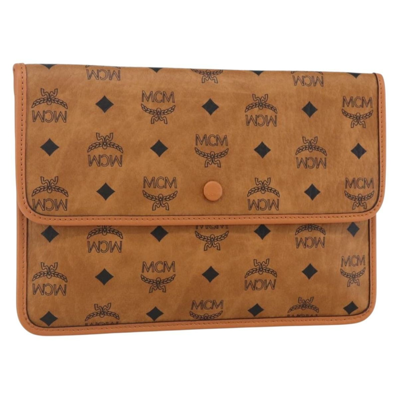 【日本直送】MCM Logoogram Vicetos 手拿包 PVC 皮革 棕色 金色 正品 BA7356-0