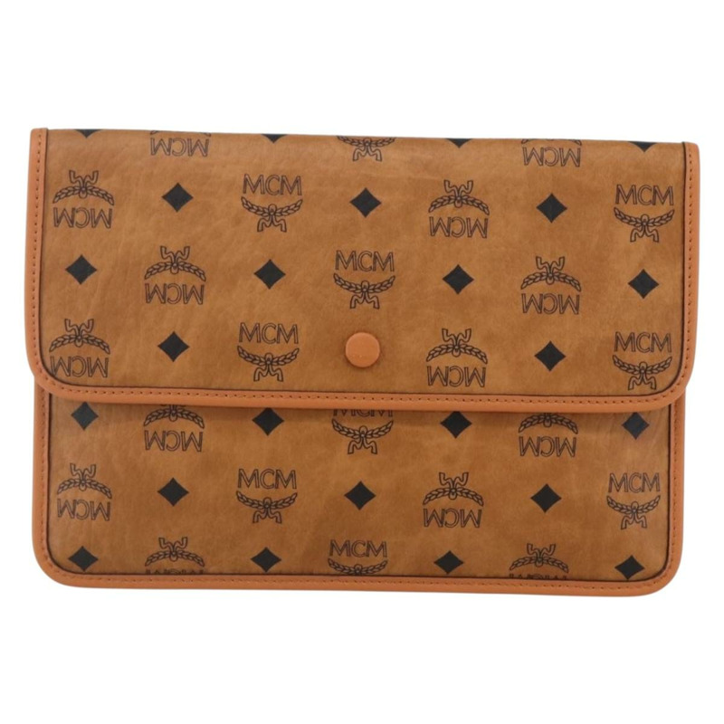 【日本直送】MCM Logoogram Vicetos 手拿包 PVC 皮革 棕色 金色 正品 BA7356-12