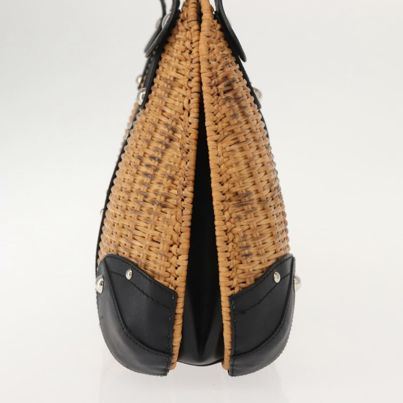 【日本直送】Salvatore Ferragamo Gancini 藤編棕色銀色籃子包 Auth 150347-4