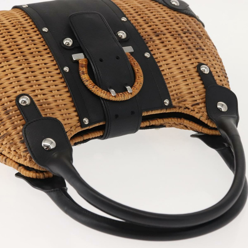 【日本直送】Salvatore Ferragamo Gancini 藤編棕色銀色籃子包 Auth 150347-5
