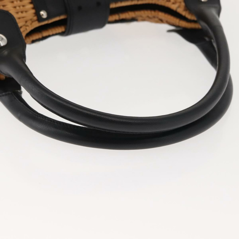 【日本直送】Salvatore Ferragamo Gancini 藤編棕色銀色籃子包 Auth 150347-6