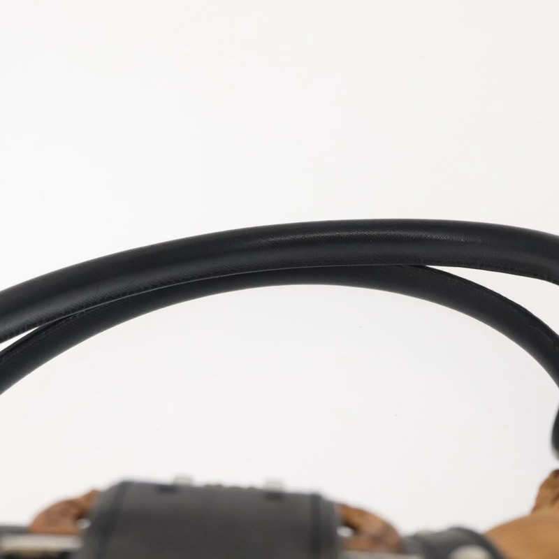 【日本直送】Salvatore Ferragamo Gancini 藤編棕色銀色籃子包 Auth 150347-7