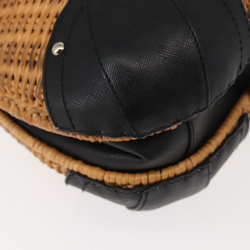 【日本直送】Salvatore Ferragamo Gancini 藤編棕色銀色籃子包 Auth 150347-11