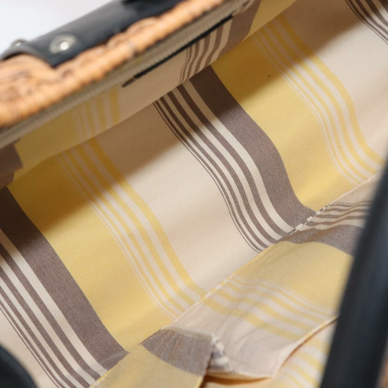 【日本直送】Salvatore Ferragamo Gancini 藤編棕色銀色籃子包 Auth 150347-15