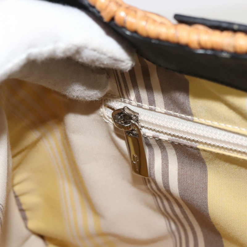 【日本直送】Salvatore Ferragamo Gancini 藤編棕色銀色籃子包 Auth 150347-18