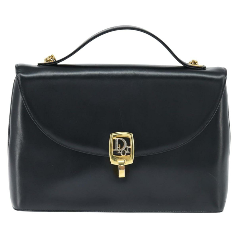 【日本直送】Christian Dior 手提包 小牛皮 2way 黑色 金色 Auth 150418-1