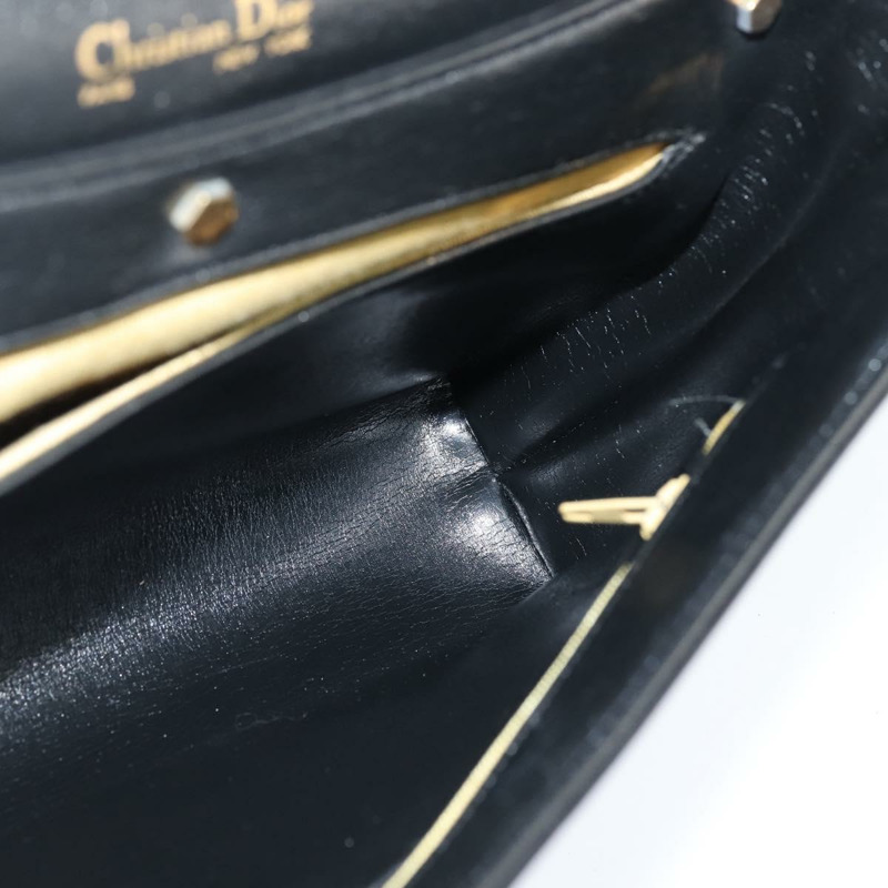 【日本直送】Christian Dior 手提包 小牛皮 2way 黑色 金色 Auth 150418-20
