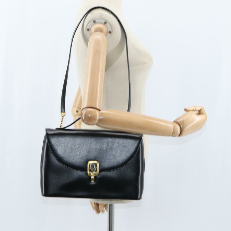 【日本直送】Christian Dior 手提包 小牛皮 2way 黑色 金色 Auth 150418-23