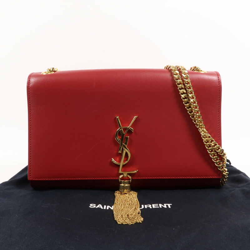 YVES SAINT LAURENT 牛皮皮革Kate Tassel金扣鏈帶肩背袋-7