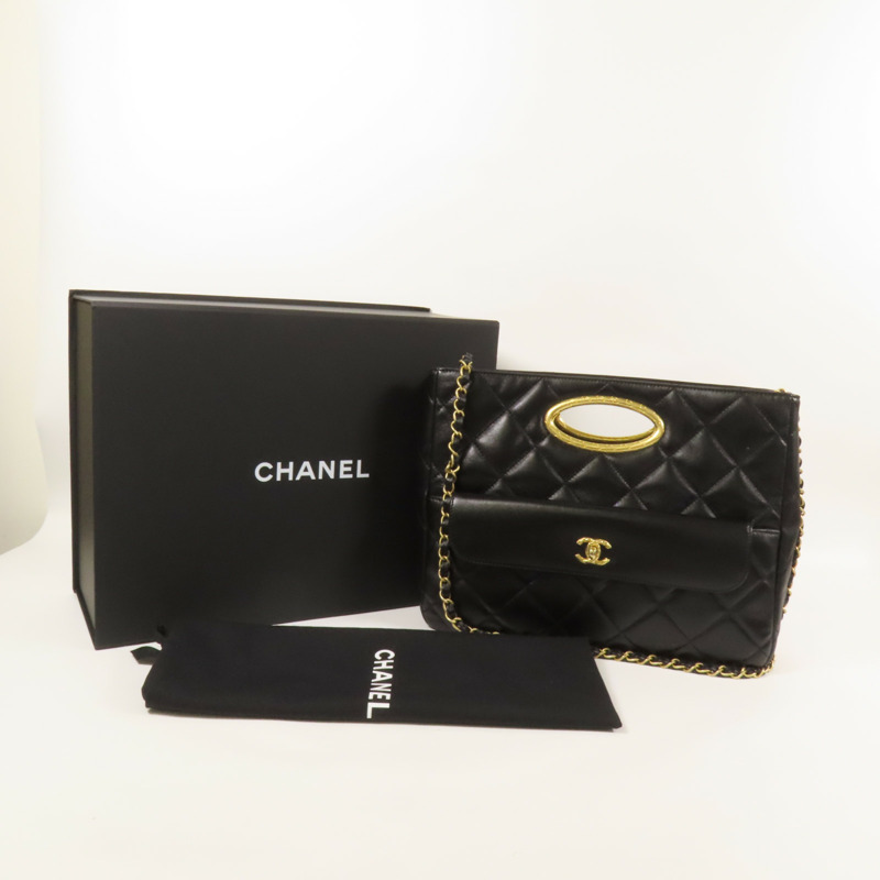 CHANEL 皮革Chain Shoulder金扣手挽肩背兩用袋-9