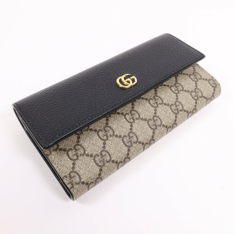 GUCCI 塗層帆布/皮革GG Marmont Wallet金扣鏈帶錢包-2