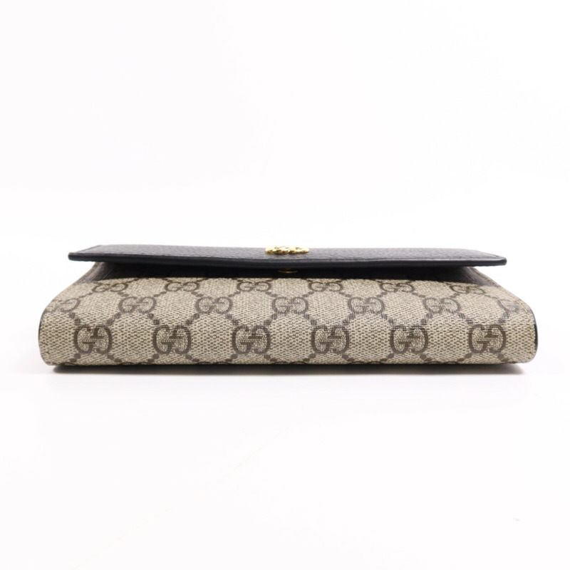 GUCCI 塗層帆布/皮革GG Marmont Wallet金扣鏈帶錢包-4