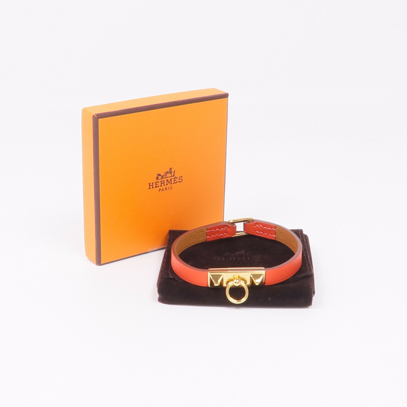 HERMES Swift皮革Rivale Mini Bracelet金扣手帶Rose Jaipur-10