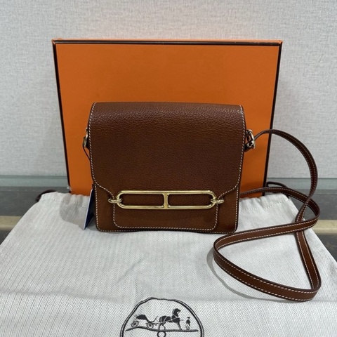 HERMES 金棕金扣馬鞍皮豬鼻子19肩背斜背包 19*16*6 98新配件盒子塵袋