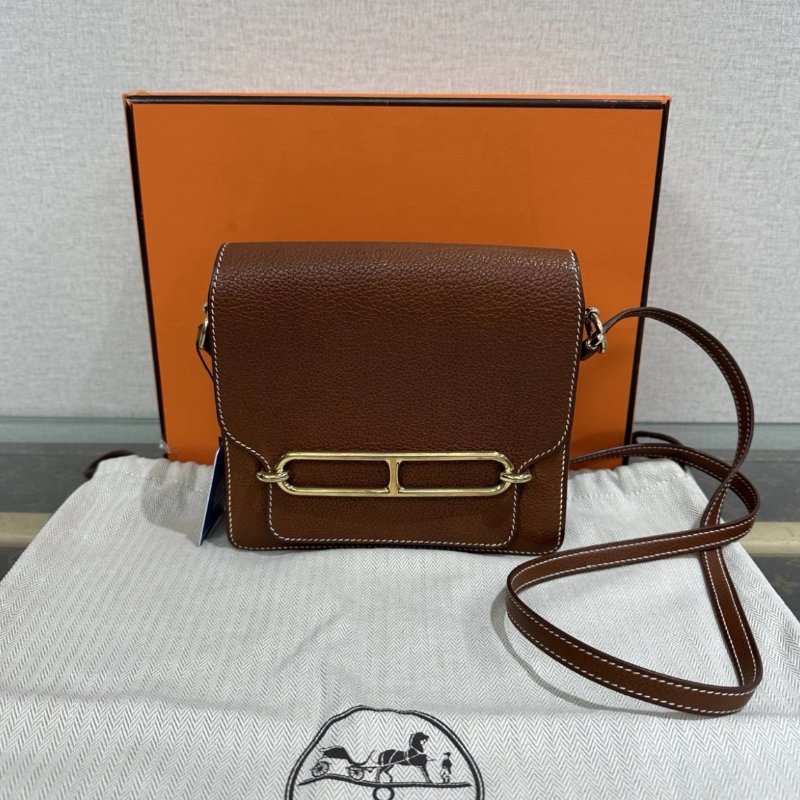 HERMES 金棕金扣馬鞍皮豬鼻子19肩背斜背包 19*16*6 98新配件盒子塵袋-0