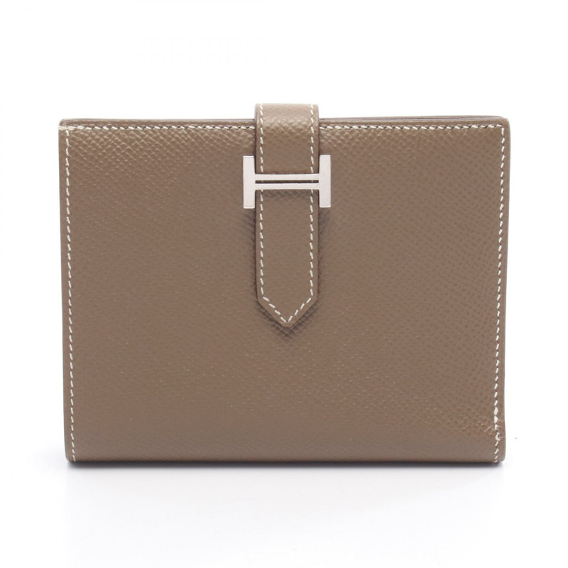 愛馬仕 BEARN 緊湊型雙折皮夾 Y Epsom Etoupe 灰色 SHW 二手女士-0