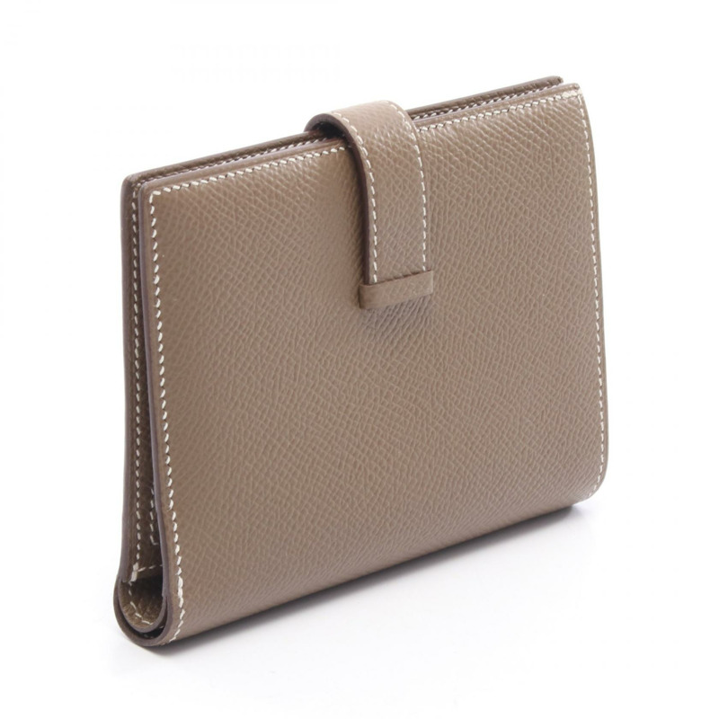 愛馬仕 BEARN 緊湊型雙折皮夾 Y Epsom Etoupe 灰色 SHW 二手女士-1