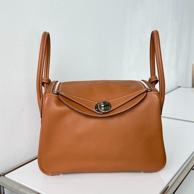 愛馬仕 Lindy 26 金棕銀扣 Evercolor 皮 D 刻 附塵袋-4