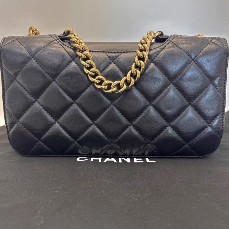CHANEL 黑金孟買手提肩背斜背包 27*16*6 98新配件盒子塵袋保卡-5