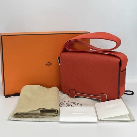 HERMES 橙色銀扣Geta木屐肩背斜背包20*15*6.5 全新閒置配件盒子塵袋購證