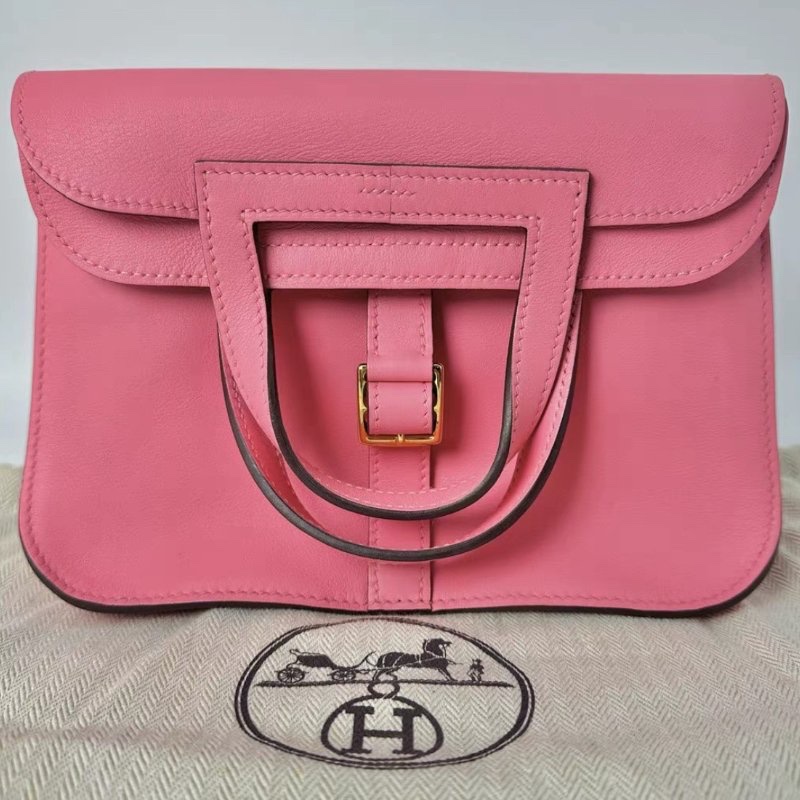 HERMES 唇膏粉金扣halzan mini手提肩背斜背包21.5*14*6.5 98新配件塵袋-0
