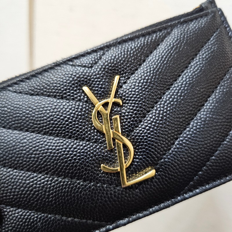 [甜價出😊] YSL黑荔枝皮金釦Cassandre零錢卡包-3