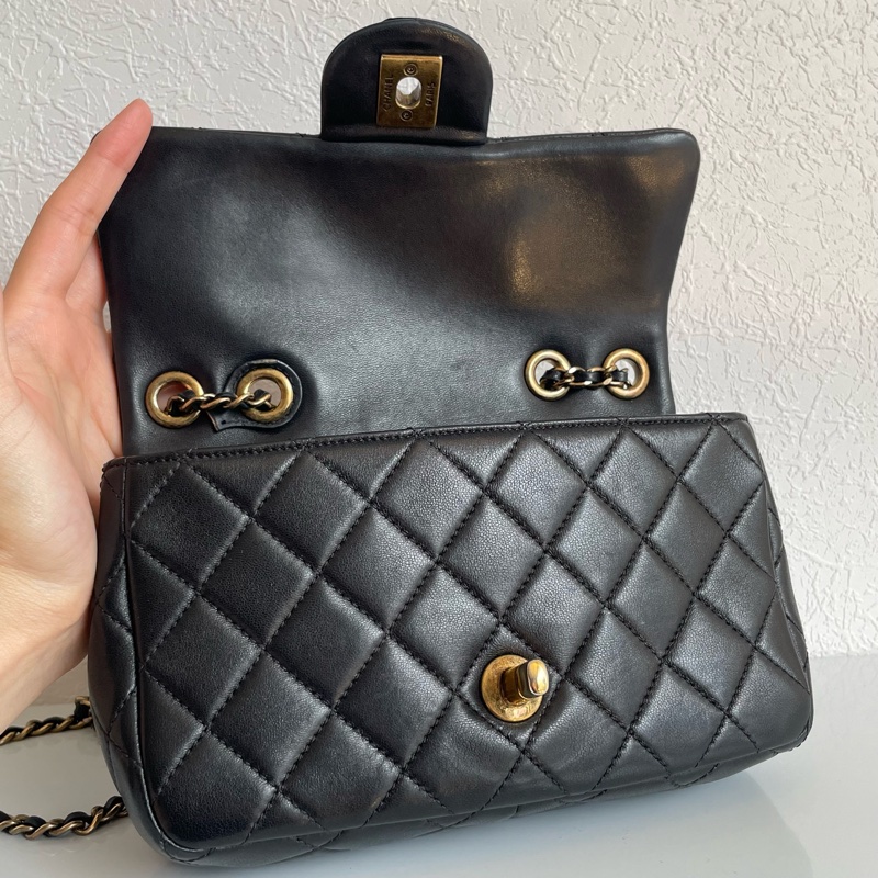 chanel黑羊皮金雙C coco20公分 老香😗-14