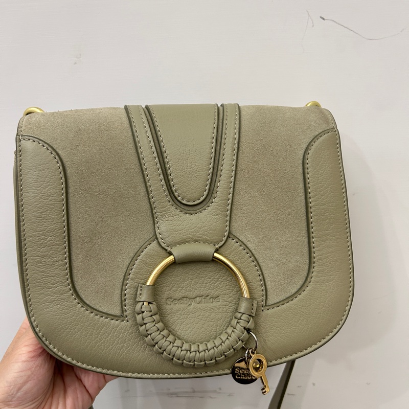 See by Chloe 灰綠牛皮麂皮內雙層斜背包-0