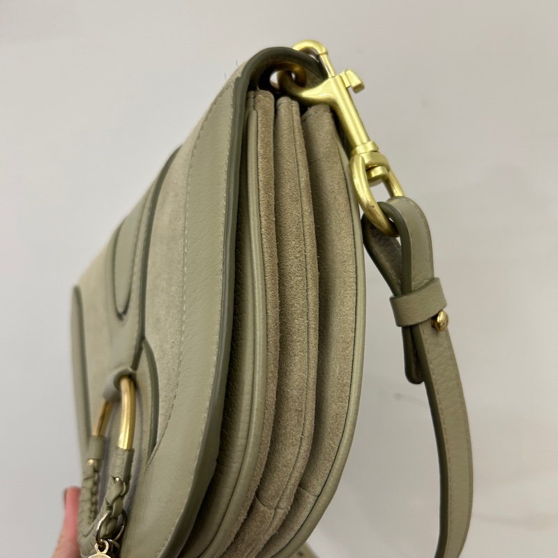 See by Chloe 灰綠牛皮麂皮內雙層斜背包-1