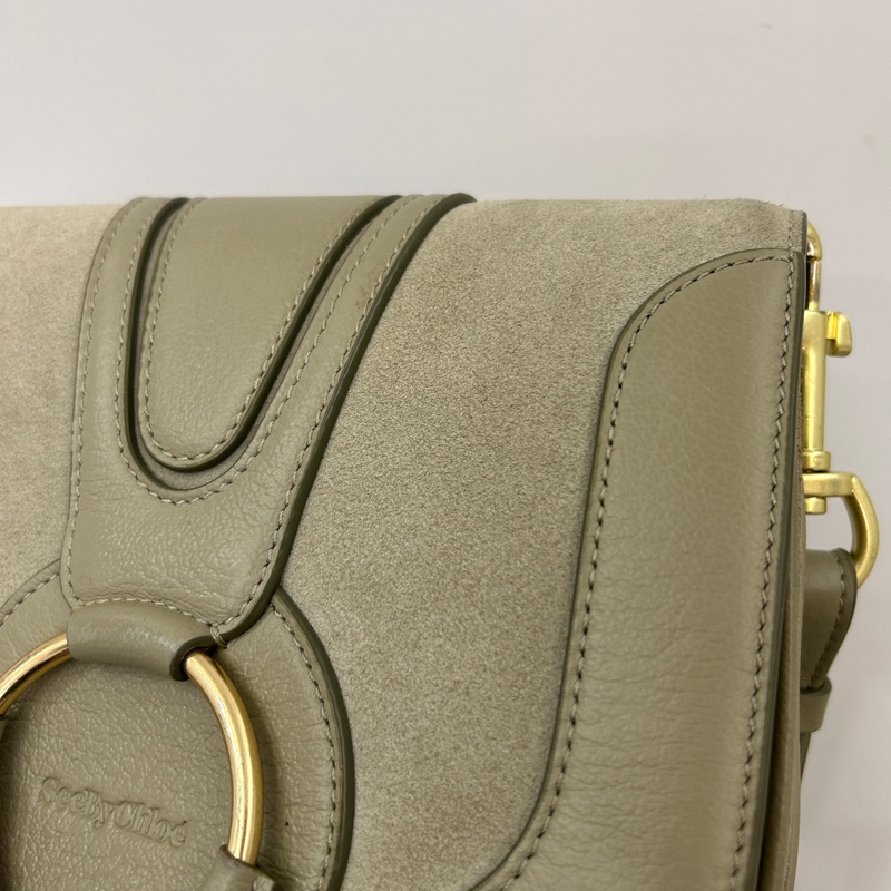 See by Chloe 灰綠牛皮麂皮內雙層斜背包-6