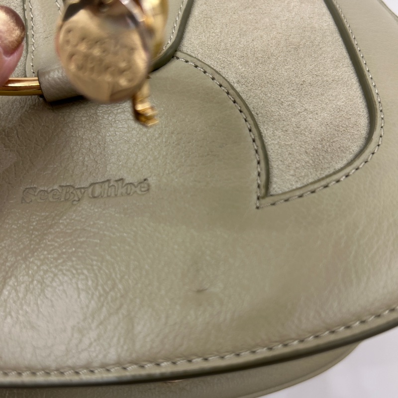 See by Chloe 灰綠牛皮麂皮內雙層斜背包-9