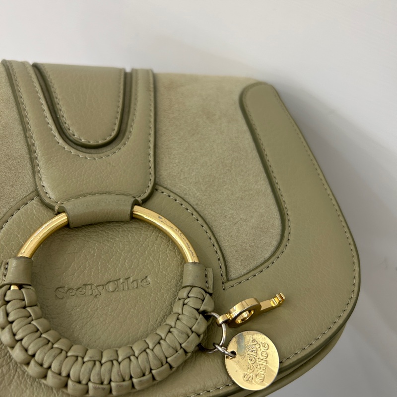 See by Chloe 灰綠牛皮麂皮內雙層斜背包-14