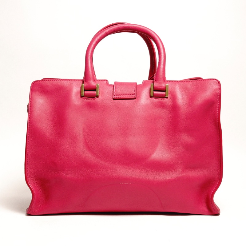 YSL 小號牛皮Y字金釦手提包(桃紅)-1