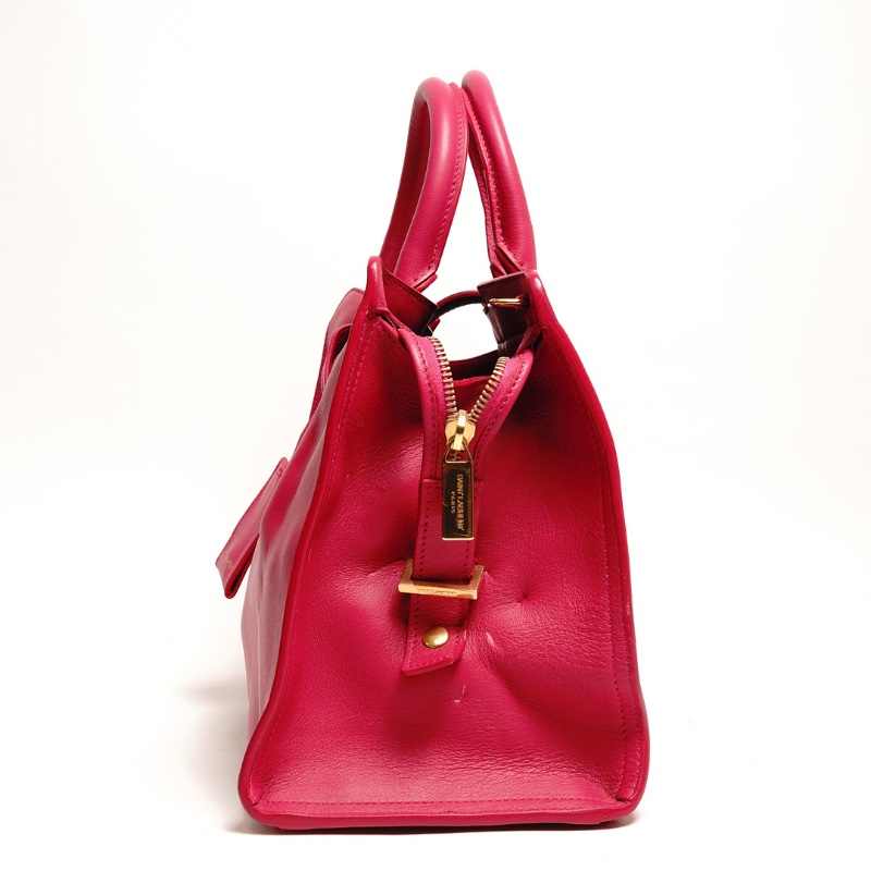 YSL 小號牛皮Y字金釦手提包(桃紅)-2