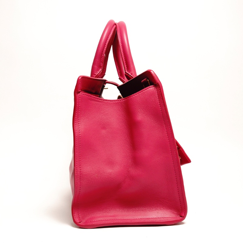 YSL 小號牛皮Y字金釦手提包(桃紅)-3