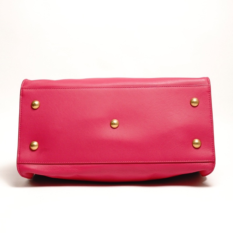 YSL 小號牛皮Y字金釦手提包(桃紅)-4