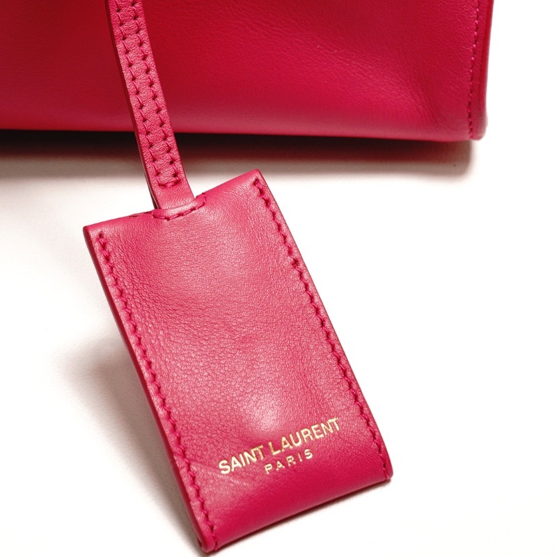 YSL 小號牛皮Y字金釦手提包(桃紅)-8