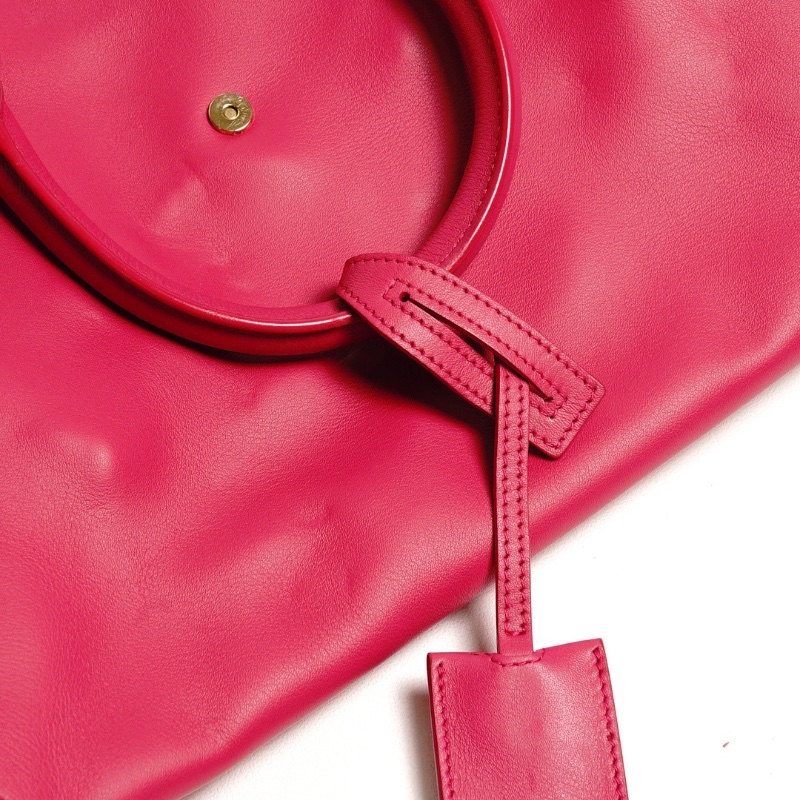 YSL 小號牛皮Y字金釦手提包(桃紅)-9